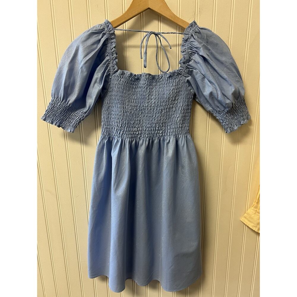 NWT Hill House The Athena Nap Dress in Light Blue Glitter Check Size XS New - Picture 5 of 6